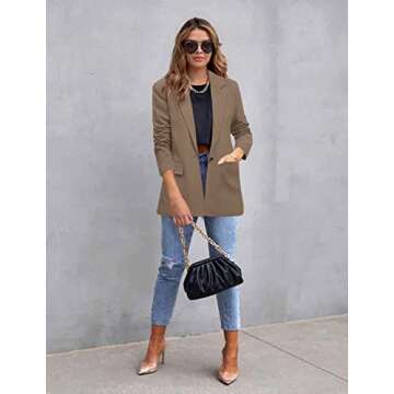 CRAZY GRID Womens Casual Blazer Long Sleeve Business Suit Jacket Open Front Button Work Office Blazer Jacket Fashion Dressy Ladies Blazer Summer Tan L