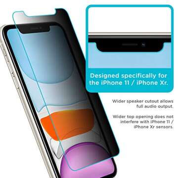 Tech Armor Privacy Ballistic Glass Screen Protector Designed for New Apple iPhone 11 and iPhone Xr 6.1 Inch 1 Pack 2019 Tempered Glass