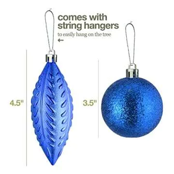 PREXTEX Blue 24-Piece Christmas Ornaments Set for Holiday Decor