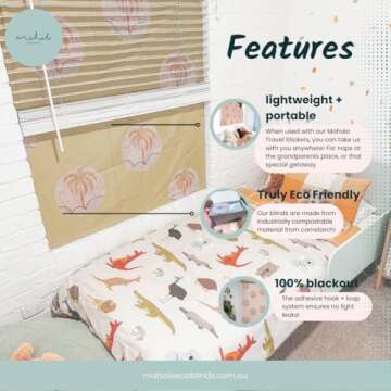 Mahalo Eco Blinds Blackout Blinds with Adhesive Hook and Loop, Earthy Rainbows, 47.2” x 78.7” - Eco-Friendly Bio Plastic, Cut to Size Black Out Shade for Bedrooms, Kids Rooms, Nurseries