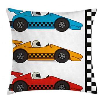 Lunarable Cartoon Throw Pillow Cushion Cover, Race Cars at Start Line Adrenaline Exotic Sports Champ...