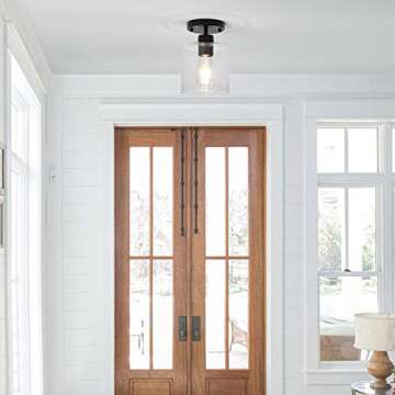 KLSS 2 Pack Black Modern Semi Flush Mount Ceiling Light,Rustic Ceiling Light Fixture for Closet Hall...