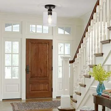 KLSS 2 Pack Black Modern Semi Flush Mount Ceiling Light,Rustic Ceiling Light Fixture for Closet Hallway Entryway,Hallway Ceiing Light,Matte Black Finish (6 in)