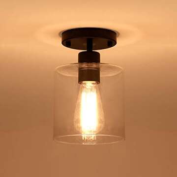 KLSS 2 Pack Black Modern Semi Flush Mount Ceiling Light,Rustic Ceiling Light Fixture for Closet Hallway Entryway,Hallway Ceiing Light,Matte Black Finish (6 in)