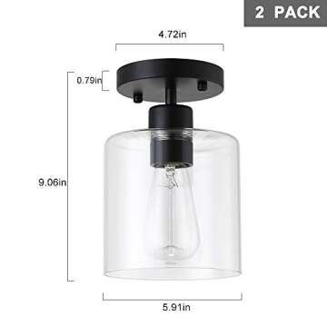 KLSS 2 Pack Black Modern Semi Flush Mount Ceiling Light,Rustic Ceiling Light Fixture for Closet Hallway Entryway,Hallway Ceiing Light,Matte Black Finish (6 in)