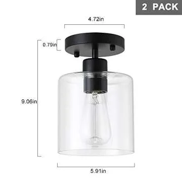 KLSS 2 Pack Black Modern Semi Flush Mount Ceiling Light,Rustic Ceiling Light Fixture for Closet Hallway Entryway,Hallway Ceiing Light,Matte Black Finish (6 in)