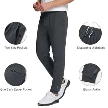 VANCAMEL Men's Lightweight Jogger Pants with Zipper Pockets