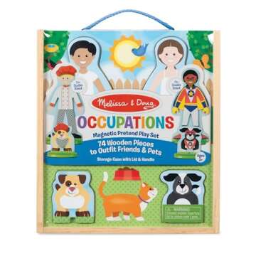 Melissa & Doug Occupations Magnetic Dress-Up Wooden Pretend Play Set (82 pcs) - Magnetic Dress-Up Dolls For Kids