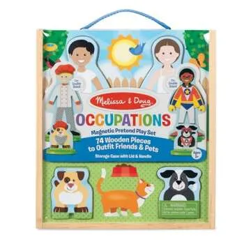 Melissa & Doug Occupations Magnetic Dress-Up Wooden Pretend Play Set (82 pcs) - Magnetic Dress-Up Dolls For Kids