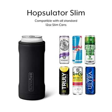 BrüMate Hopsulator Slim Double-walled Stainless Steel Insulated Can Cooler for 12 Oz Slim Cans (Matte Black)