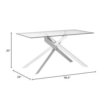 Edwin's Choice 58.5” Rectangle Glass Dining Table, Tempered Glass Tabletop and Metal Tubular Legs,...