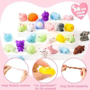 JOYIN 28 Pcs Gift Cards with Animal Mochi Squishy Toy, Kawaii Mochi with Cards, Stress Relief Fidget Toy for Kids Classroom Exchange Prizes, Party Favor