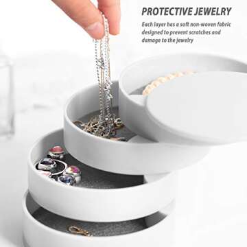 HengLiSam Jewelry Organizer, Small Jewelry Box Earring Holder for Women, Jewelry Storage Box 4-Layer Rotatable Jewelry Accessory Storage Tray with Lid for Rings Bracelets