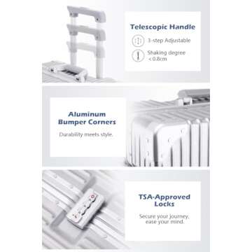 HotWay 24 Inch Checked in Luggage with Aluminum Frame,PC Hard Shell Suitcase with Spinner Wheels and TSA Lock, Large Suitcase for Travel