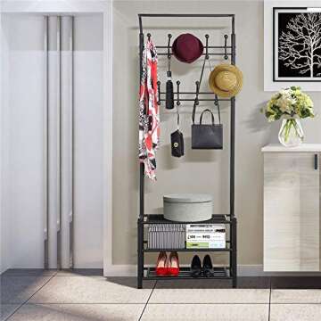 Yaheetech 3-in-1 Coat Rack Shoe Bench, Entryway Hall Tree with 18 Hooks and 3-Tier Shoe Storage Benc...