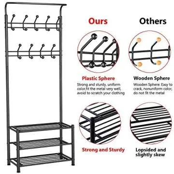 Yaheetech 3-in-1 Coat Rack Shoe Bench, Entryway Hall Tree with 18 Hooks and 3-Tier Shoe Storage Bench, Metal Coat Hat Stand Rod for Hanging Jacket, Easy Assembly, Black