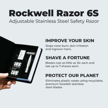 Rockwell Razors 6S Double-Edge Safety Razor in Matte Black with 6 Adjustable Shave Settings and 5 Fully Recyclable Blades. Reusable Safety Razors for Men & Women