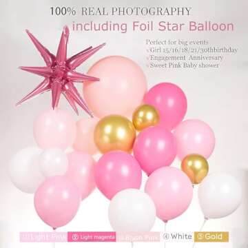 Sweet 16 birthday decorations 140pcs Pink Gold white Balloon garland With 16th Letter balloon & Glit...
