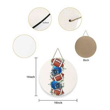 Welcome Sign Front Door Decoration Fall Football Blue Baseball Cap Eucalyptus Leaves Door Sign 10 In...