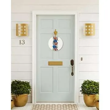 Welcome Sign Front Door Decoration Fall Football Blue Baseball Cap Eucalyptus Leaves Door Sign 10 Inch Round Wood Wreaths Wall Hanging Outdoor, Indoor, Porch, for Spring Summer Fall Home Decor