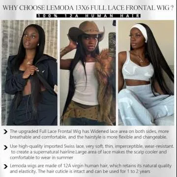 Lemoda 13x6 Straight Full Lace Wigs Human Hair Frontal Wigs 200% Density HD Transparent Lace Wig Pre Plucked Straight Lace front Human Hair Wigs for Black Women 24 inch Natural Color