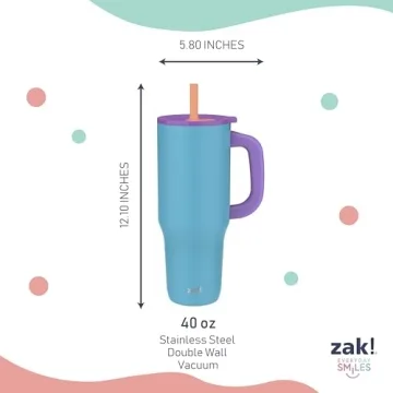 Zak 40oz Stainless Steel Tumbler with Silicone Straw and Handle