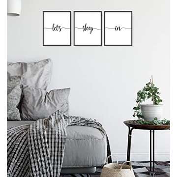 Let's Sleep In Art Prints - Bedroom Wall Decor - Set of 3 – Above Bed Wall Decor - Unframed