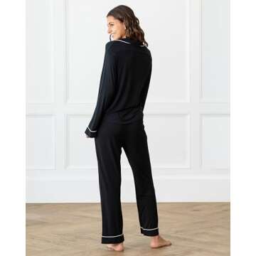 Cozy Earth 100% Viscose From Bamboo Long Sleeve Pajama Set For Women - Button-Up Sleepwear Black