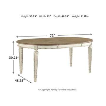 Signature Design by Ashley Realyn French Country Oval Dining Room Extension Table, Chipped White