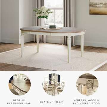 Signature Design by Ashley Realyn French Country Oval Dining Room Extension Table, Chipped White