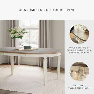 Signature Design by Ashley Realyn French Country Oval Dining Room Extension Table, Chipped White