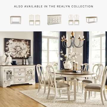 Signature Design by Ashley Realyn French Country Oval Dining Room Extension Table, Chipped White