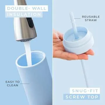 STRATA CUPS Periwinkle Skinny Tumblers with Lids and Straws (12 pack) - 16oz Double Wall Acrylic Tumbler, Tall Matte Skinny Tumblers, Bulk with Free Straw Cleaner, Reusable Cups