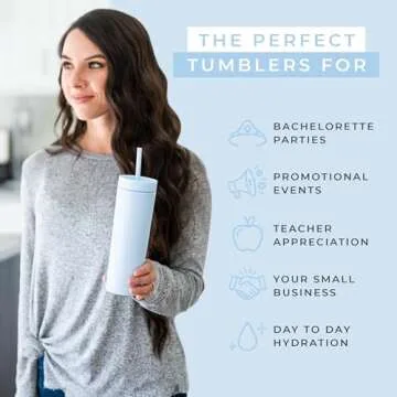 STRATA CUPS Periwinkle Skinny Tumblers with Lids and Straws (12 pack) - 16oz Double Wall Acrylic Tumbler, Tall Matte Skinny Tumblers, Bulk with Free Straw Cleaner, Reusable Cups