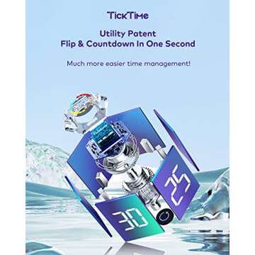 Ticktime Pomodoro Productivity Timer Cube, Hexagon Flip Clock, Pause & Resume, Silent, Vibrate & Adjustable Sound Alarm, for ADHD, Task, Work, Study, 5/15/25/30/45/60min & Custom Countdown, Purple