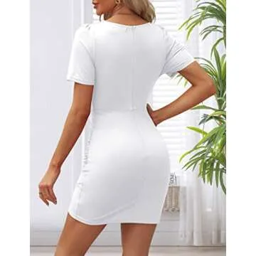 Sarin Mathews Womens Deep V Neck Bodycon Mini Summer Dress Short Sleeve Ruched Wrap Sexy Club Party Cocktail Dresses White M
