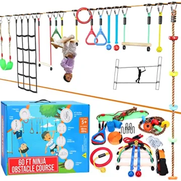 Hyponix Ninja Warrior Course for Kids - 2x60ft with 13 Obstacles