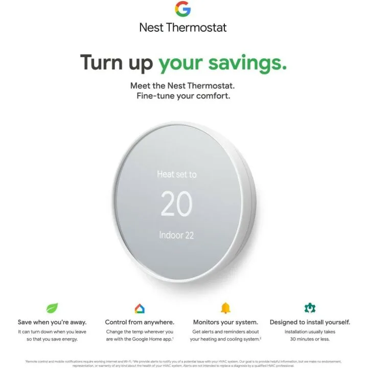 Google Nest Smart Thermostat - Programmable & Wifi Control