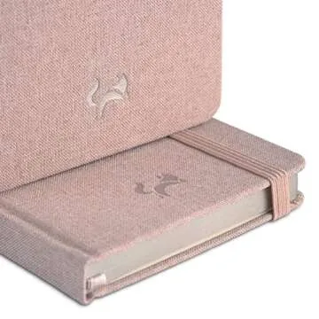 Jumping Fox Design Slim A6 Pocket Notebook College Ruled 3.6 X 5.7 Hardcover Small Notebook Journal 100 GSM Thick Paper Numbered Pages Inner Pocket Gift Box (Lined Linen Fabric Rose Tan Pink)
