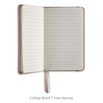 Jumping Fox Design Slim A6 Pocket Notebook College Ruled 3.6 X 5.7 Hardcover Small Notebook Journal 100 GSM Thick Paper Numbered Pages Inner Pocket Gift Box (Lined Linen Fabric Rose Tan Pink)