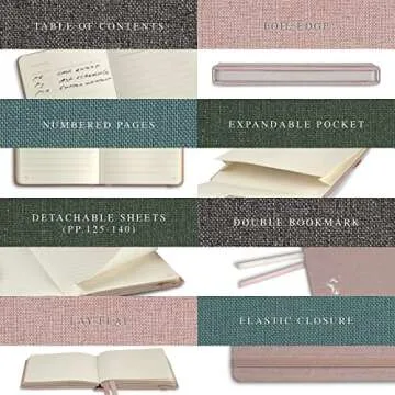 Jumping Fox Design Slim A6 Pocket Notebook College Ruled 3.6 X 5.7 Hardcover Small Notebook Journal 100 GSM Thick Paper Numbered Pages Inner Pocket Gift Box (Lined Linen Fabric Rose Tan Pink)