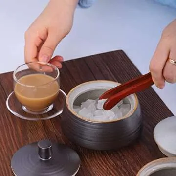 Amoysanli Retro Kitchen Ceramic Canister, 13.53 FL OZ (400 ML) Vintage Food Storage Jar for Tea, Coffee Beans, Herb, Candy, Spices, Nuts (Black)