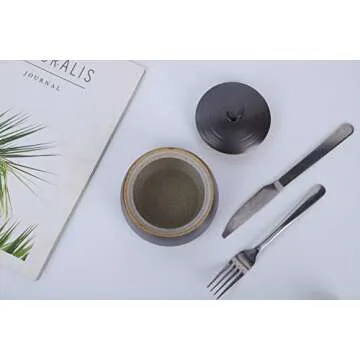 Amoysanli Retro Kitchen Ceramic Canister, 13.53 FL OZ (400 ML) Vintage Food Storage Jar for Tea, Coffee Beans, Herb, Candy, Spices, Nuts (Black)