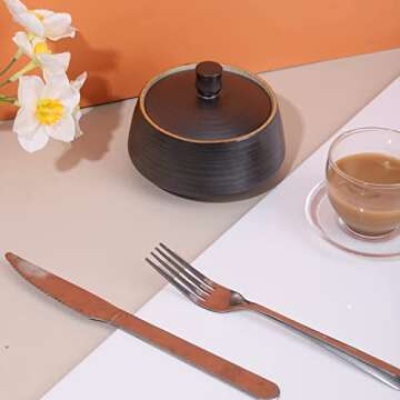 Amoysanli Retro Kitchen Ceramic Canister, 13.53 FL OZ (400 ML) Vintage Food Storage Jar for Tea, Coffee Beans, Herb, Candy, Spices, Nuts (Black)