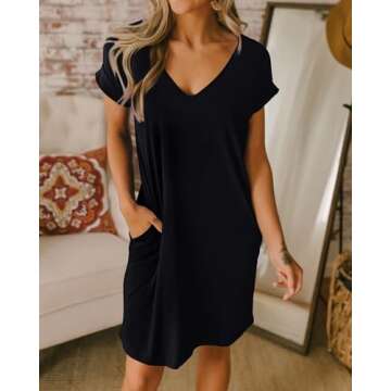 BTFBM Women V Neck Short Sleeve Summer Dresses 2025 Spring Casual Loose Tunic Short T-Shirt Dress Pa...