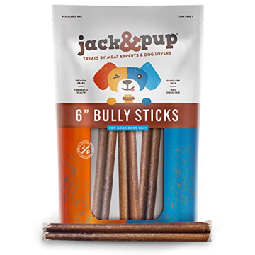 Jack&Pup 6 Inch Thick Bully Sticks - Natural Odor Free Dog Treats
