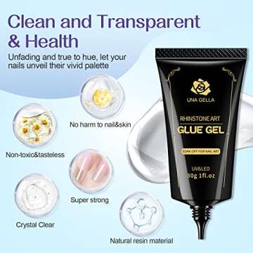 UNA GELLA Nail Art Rhinestone Glue Gel for Nail Art Nail Gem Glue Super Strong Adhesive for Nail Bea...
