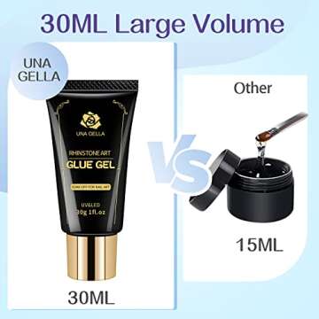 UNA GELLA Nail Art Rhinestone Glue Gel for Nail Art Nail Gem Glue Super Strong Adhesive for Nail Beads Stickers Stones Crystals Diamond Art Jewels 3D Decorations Nails Tools 30ML