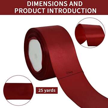 TONIFUL 2 in x 25 Yds Wide Claret Dark Red Satin Ribbon Solid Fabric Ribbons Roll for Crafts Chair S...