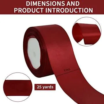 TONIFUL 2 in x 25 Yds Wide Claret Dark Red Satin Ribbon Solid Fabric Ribbons Roll for Crafts Chair S...
